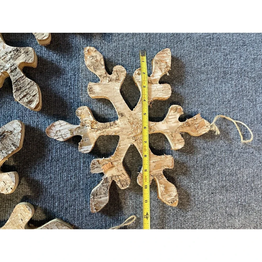 Set Of 3 Rustic Distressed Natural Wood Snowflake Decor‎ Xmas Winter Cottagecore