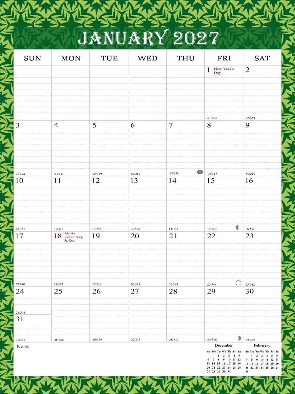 2027 Wall Calendar Spiral-bound Twin-Wire Binding - 12 Months 8.5