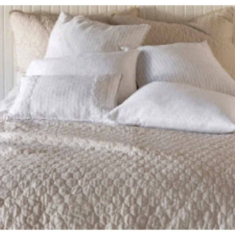 Bella‎ Notte June Quilted linen Boudoir Pillowcase sham Small Off White Ivory