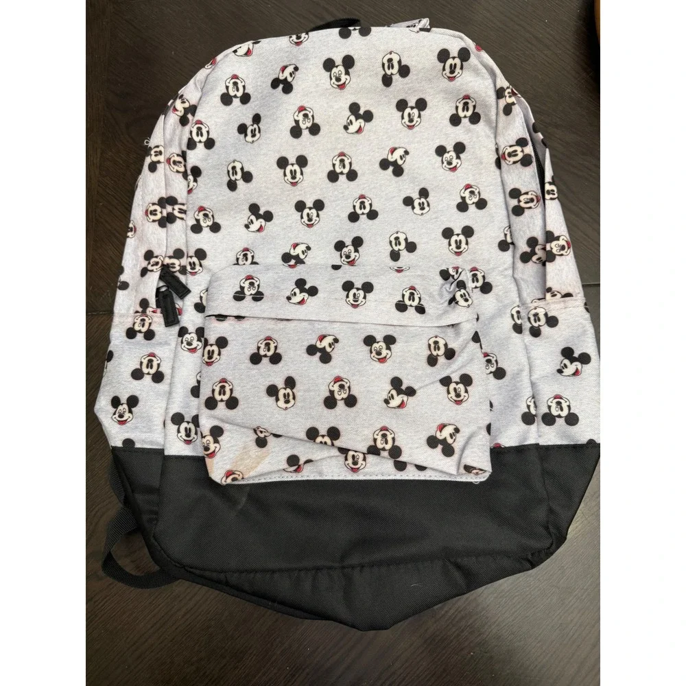Disney Mickey Mouse All Over Print Backpack Grey Black Canvas‎ School Travel Bag