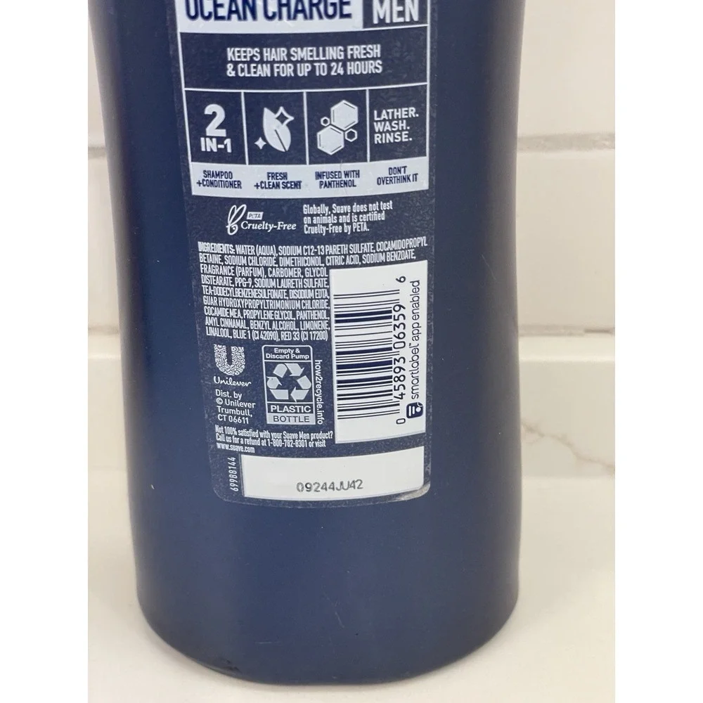 Suave Men 2-in-1 Ocean Charge Shampoo‎ & Conditioner Marine & Driftwood 28 oz