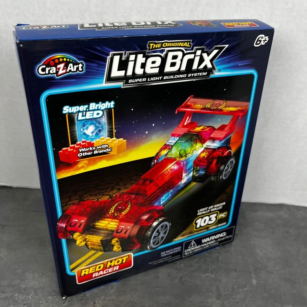 Cra-Z-Art Lite Brix Red‎ Hot Racer Light Up Building Set 103pc 35606 STEM Toy