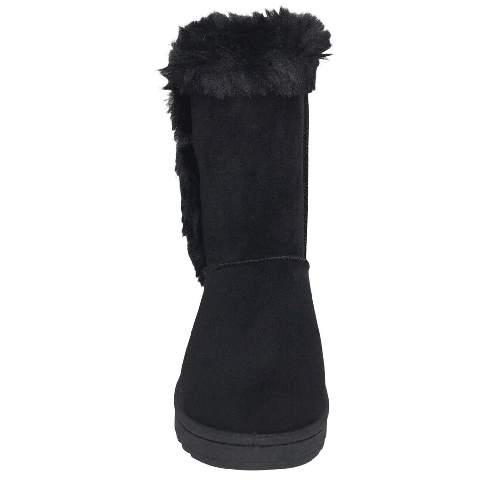 So‎ Abigail Women's Mid Calf Winter Boots Size 6-6.5 Black Faux Fur Lined Cozy