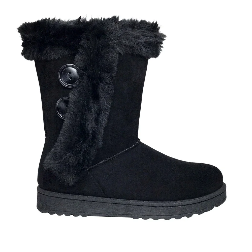 So‎ Abigail Women's Mid Calf Winter Boots Size 6-6.5 Black Faux Fur Lined Cozy