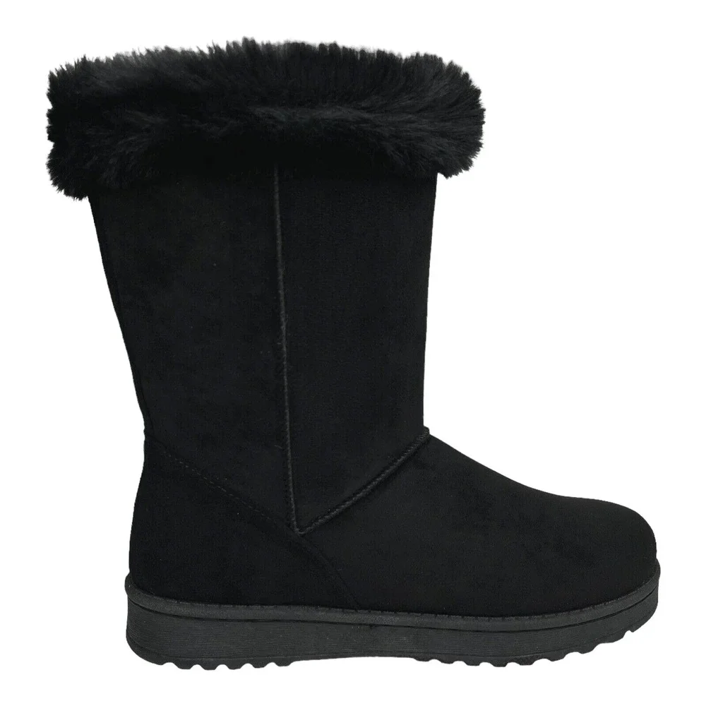 So‎ Abigail Women's Mid Calf Winter Boots Size 6-6.5 Black Faux Fur Lined Cozy