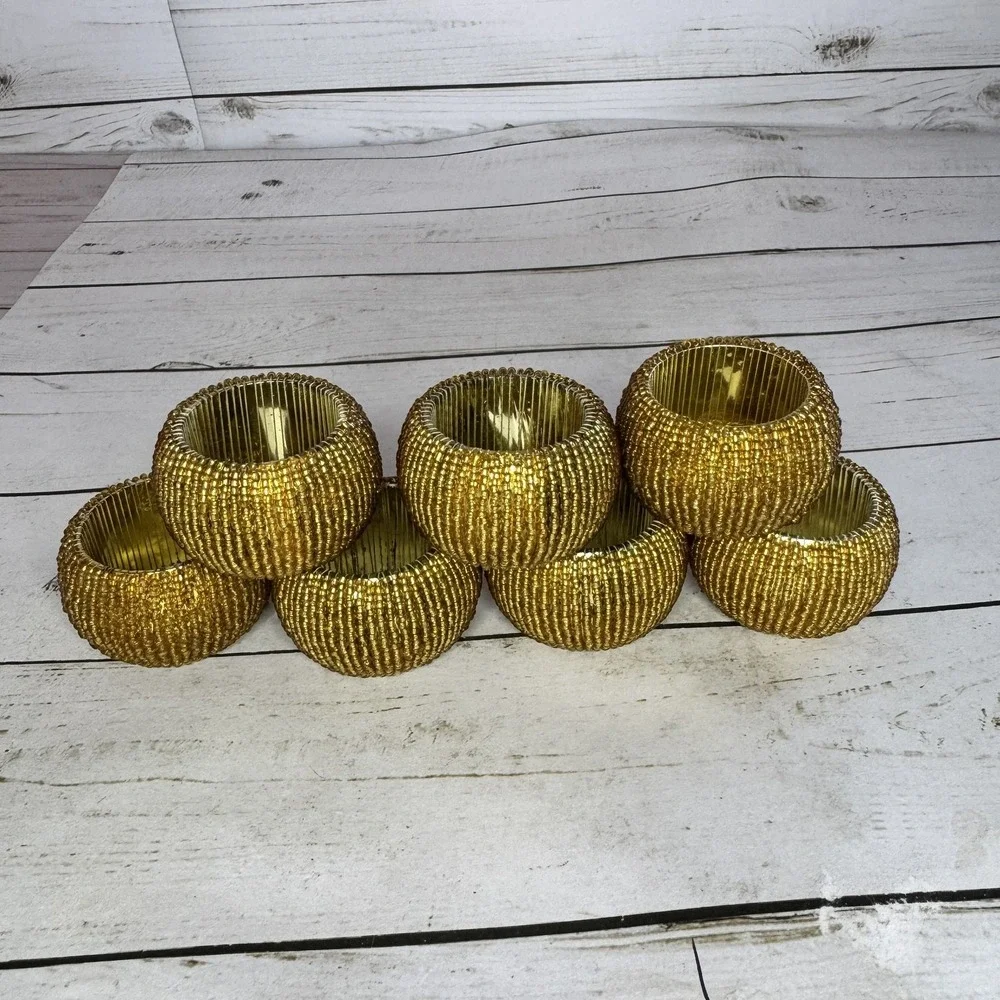Linens'n Things Gold Beaded Napkin Rings Set of 7‎ Elegant Table Decor