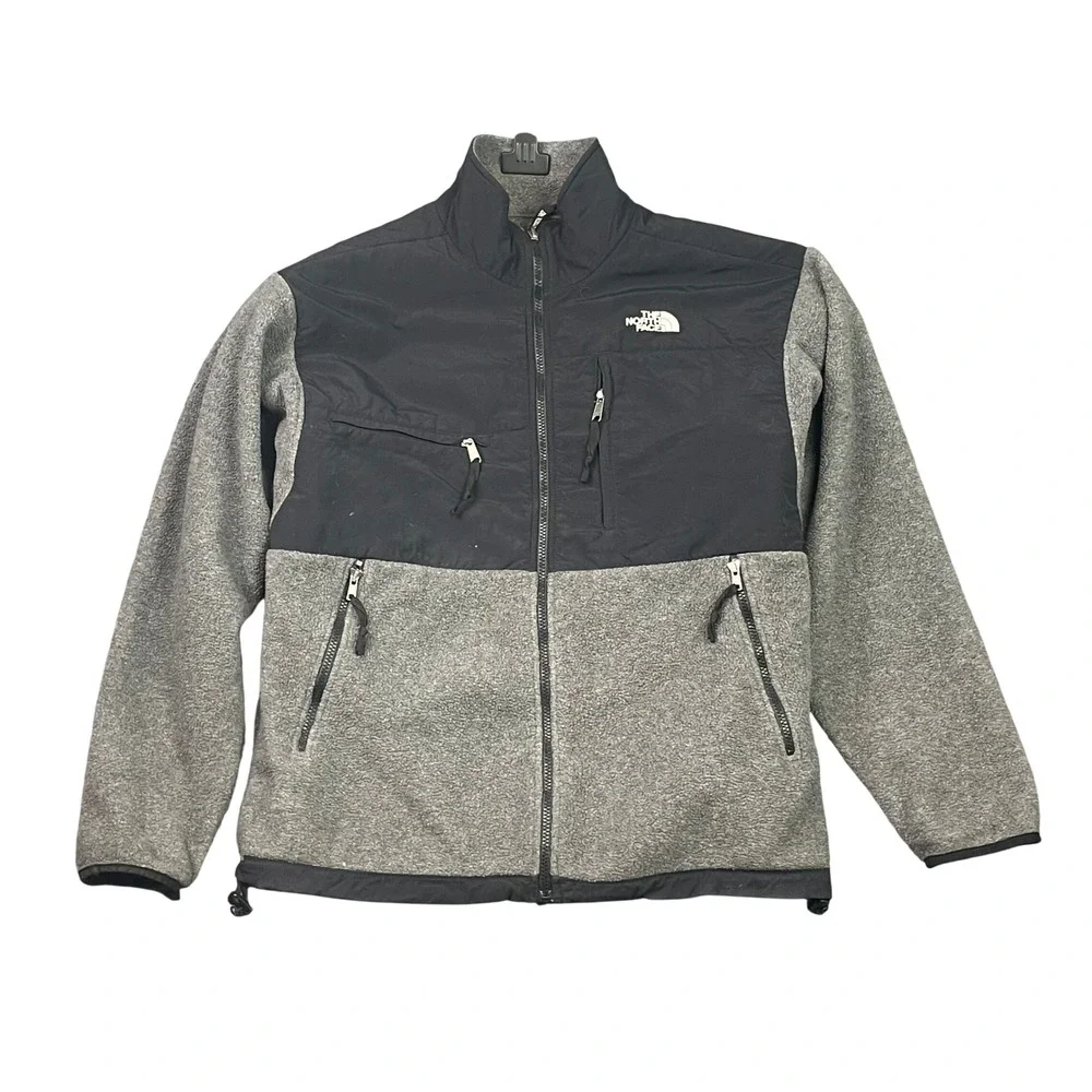 The North Face Denali Jacket Mens L Gray Black Polartec Fleece Full Zip Coat