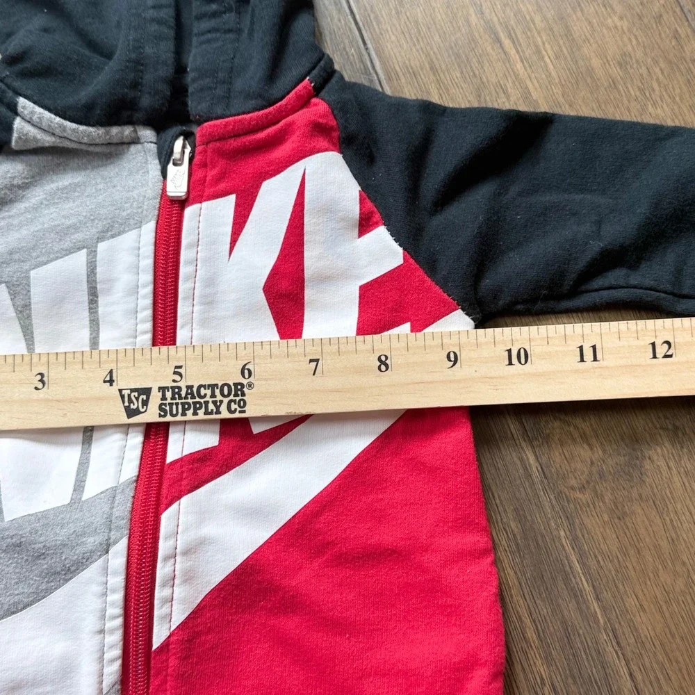 Nike Hooded Romper Kids 9M Red Grey Black Excellent Colorblock Zip Fleece Futura