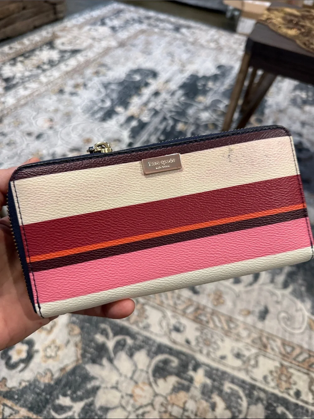 kate spade Cream, Red & Pink Striped Zip Wallet