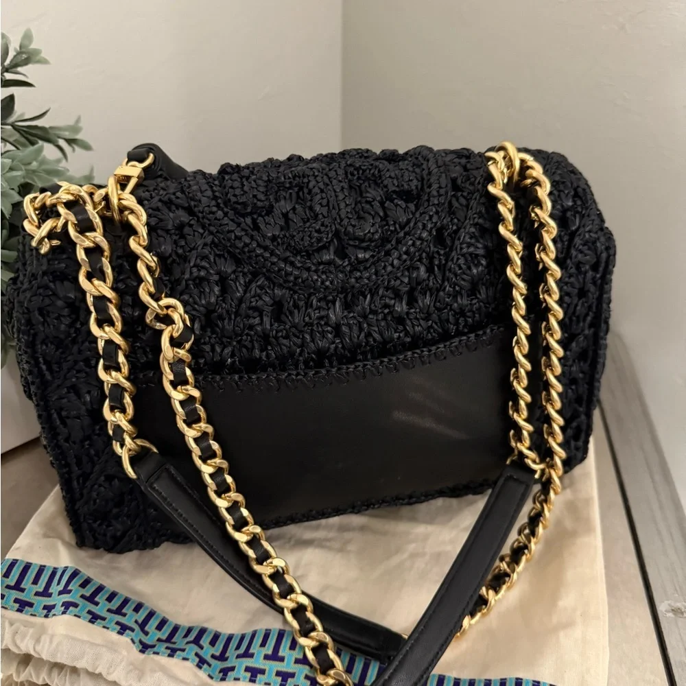 Tory Burch Fleming Raffia  Convertible Shoulder