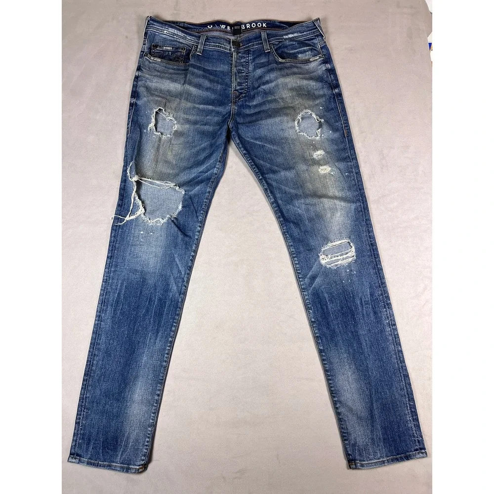 True Religion Russell Westbrook Distressed Straight Leg Jeans Mens 38 Blue Denim