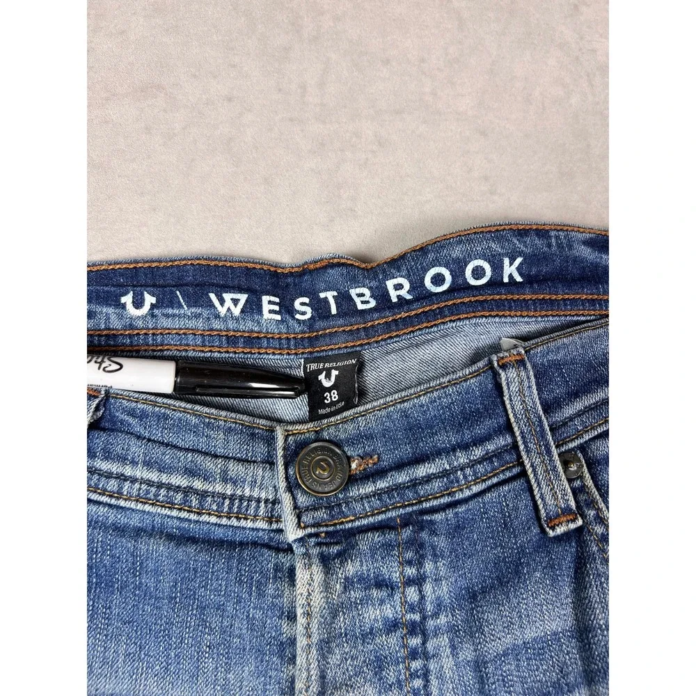 True Religion Russell Westbrook Distressed Straight Leg Jeans Mens 38 Blue Denim