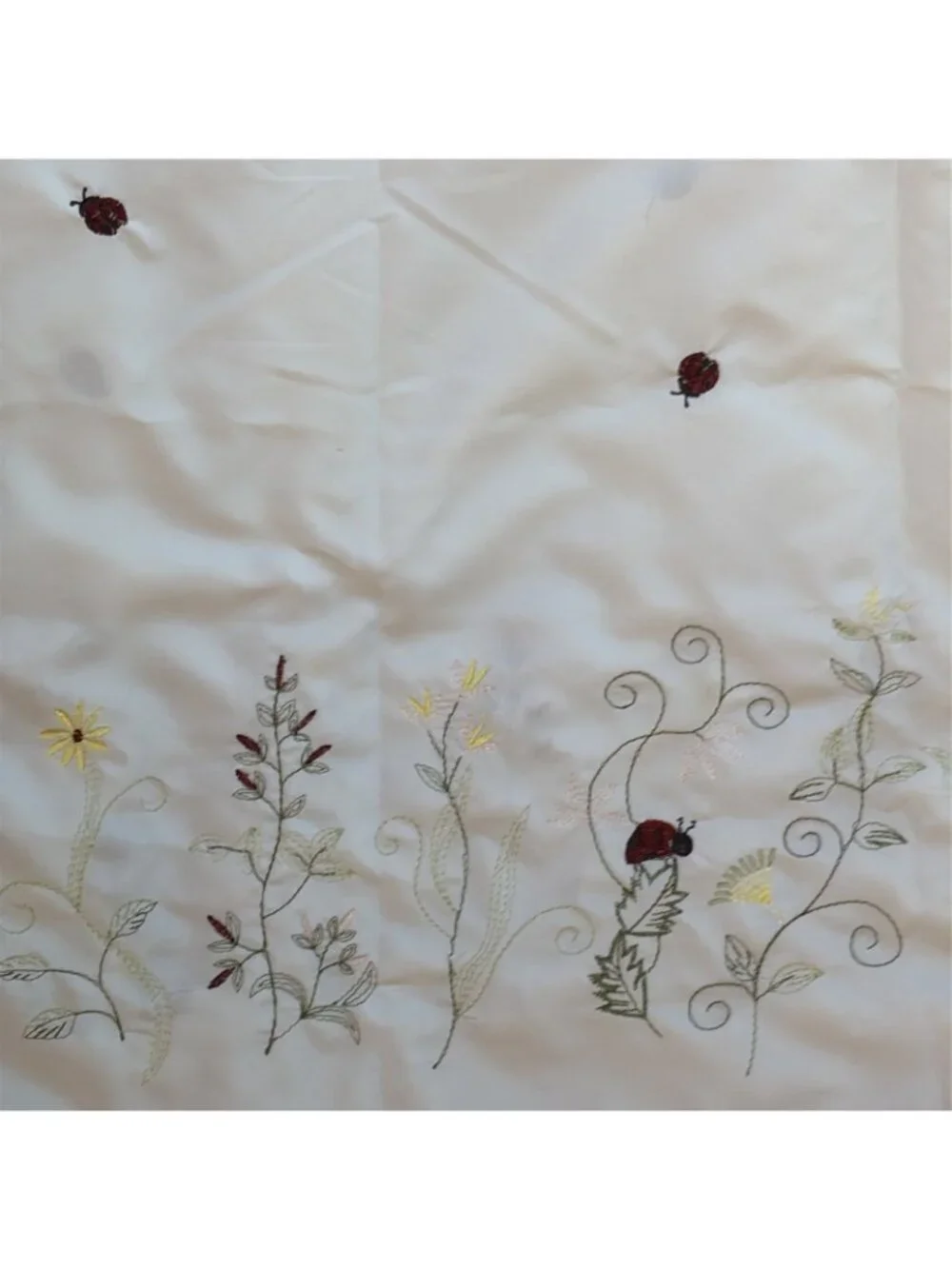 Lorraine Ladybug Meadow Valance & Panels Curtain Set Red Gingham Cottagecore