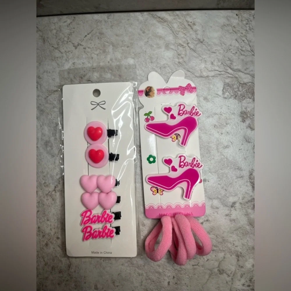 Pink and Red Hair Accessories Set with Heart Designs