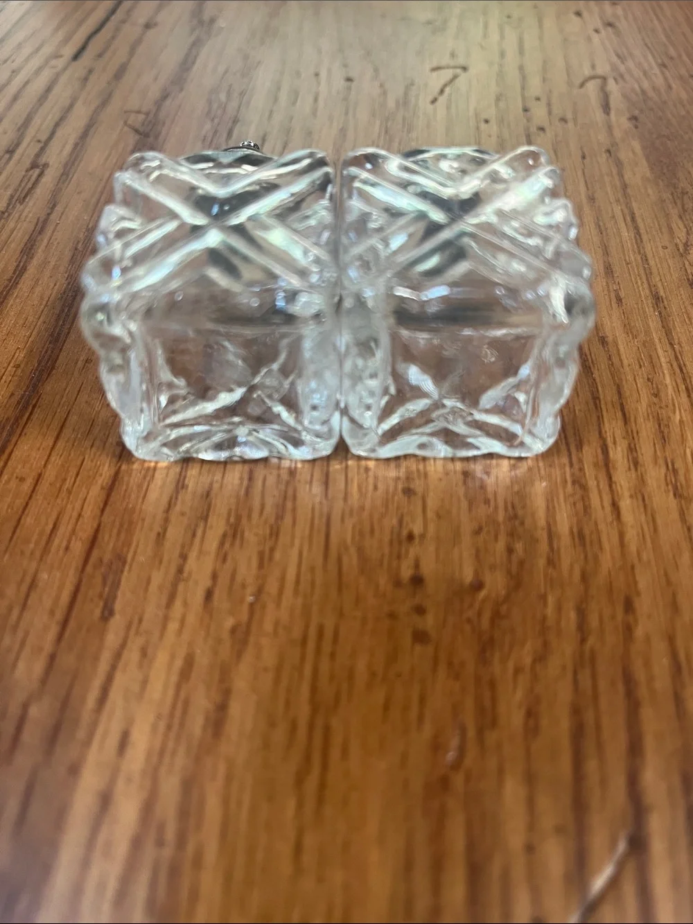 Vintage Pair Glass Salt and Pepper Shakers with Silver-Tone Tops