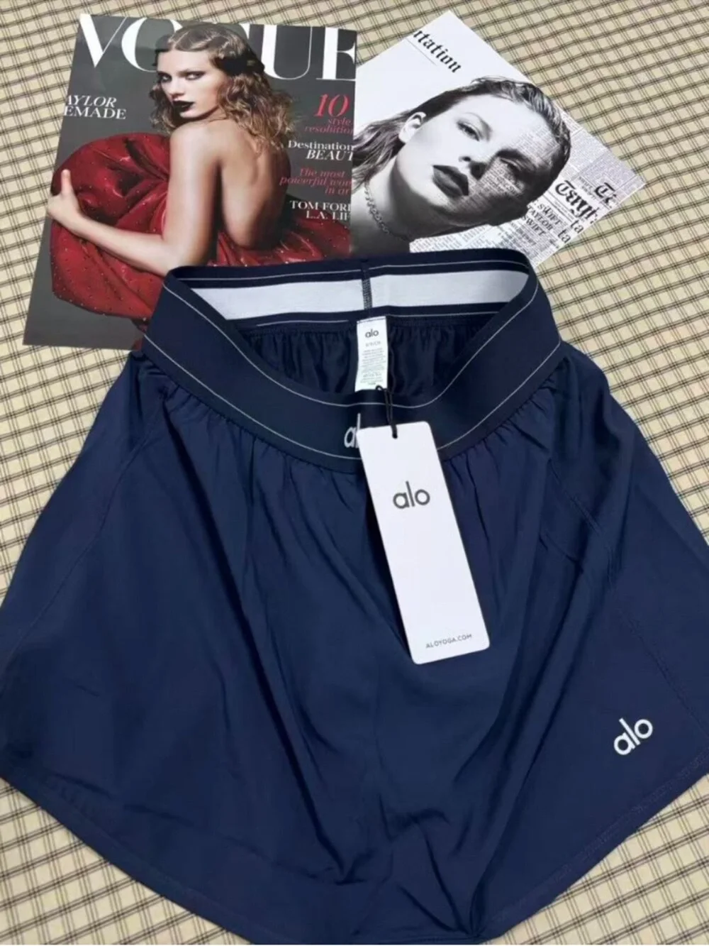 ALO Yoga Navy Blue Circle Skirt with Logo Waistband
