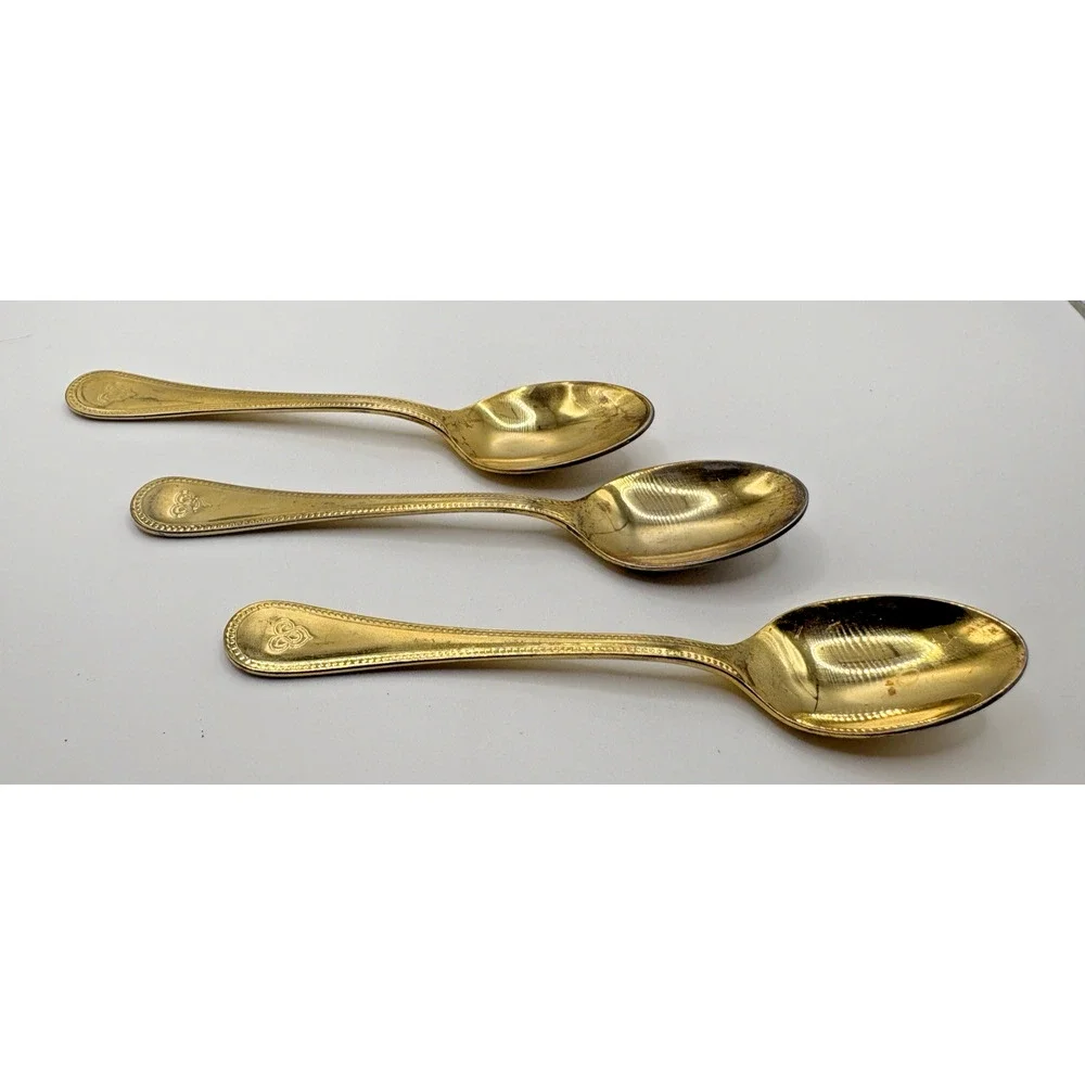 3 Bangkok Arts & Crafts Thai Airlines 18/8 Stainless Demitasse Spoons Gold Color