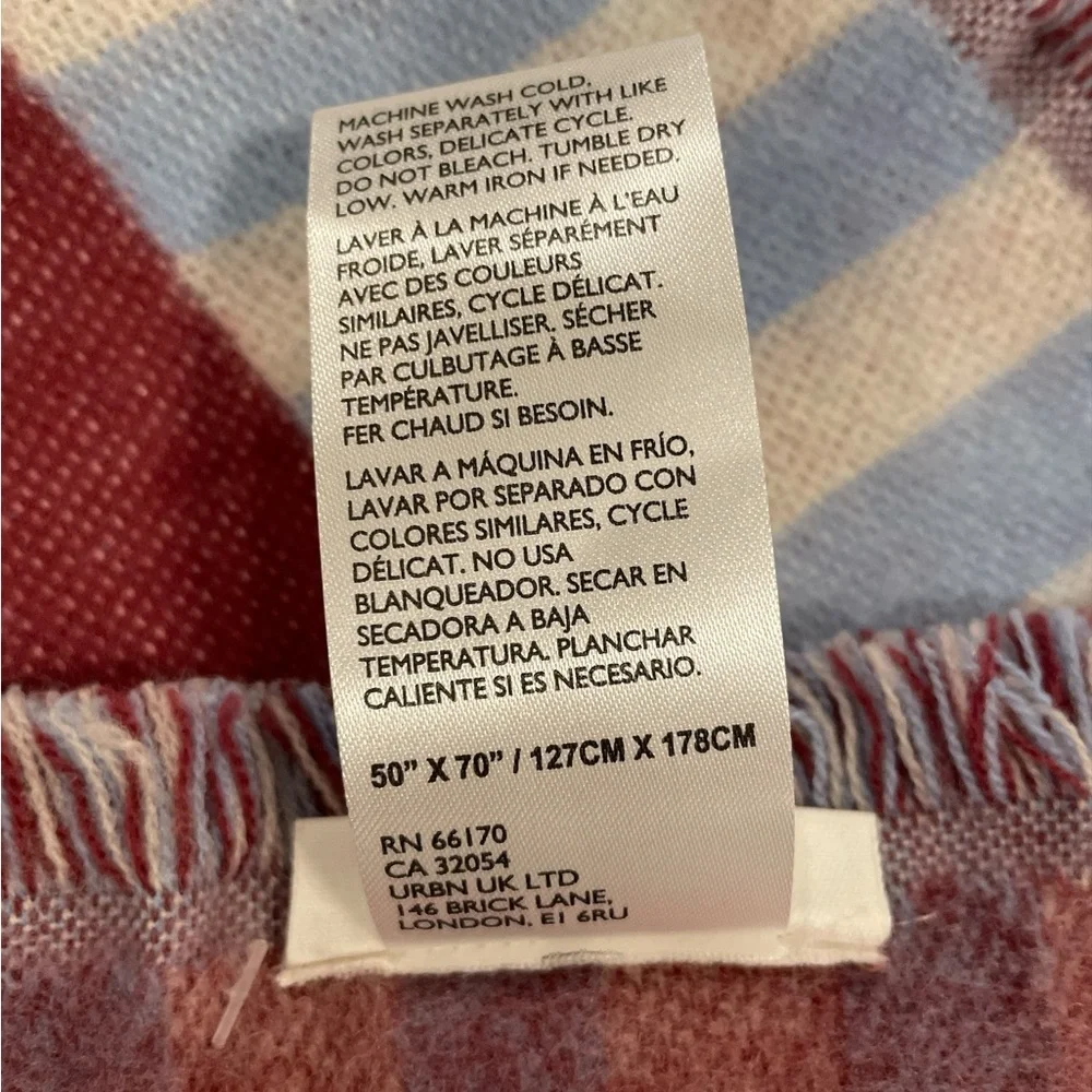 Anthropologie Lucky Throw Blanket Red, Blue and White 50” x 70”. NWT.