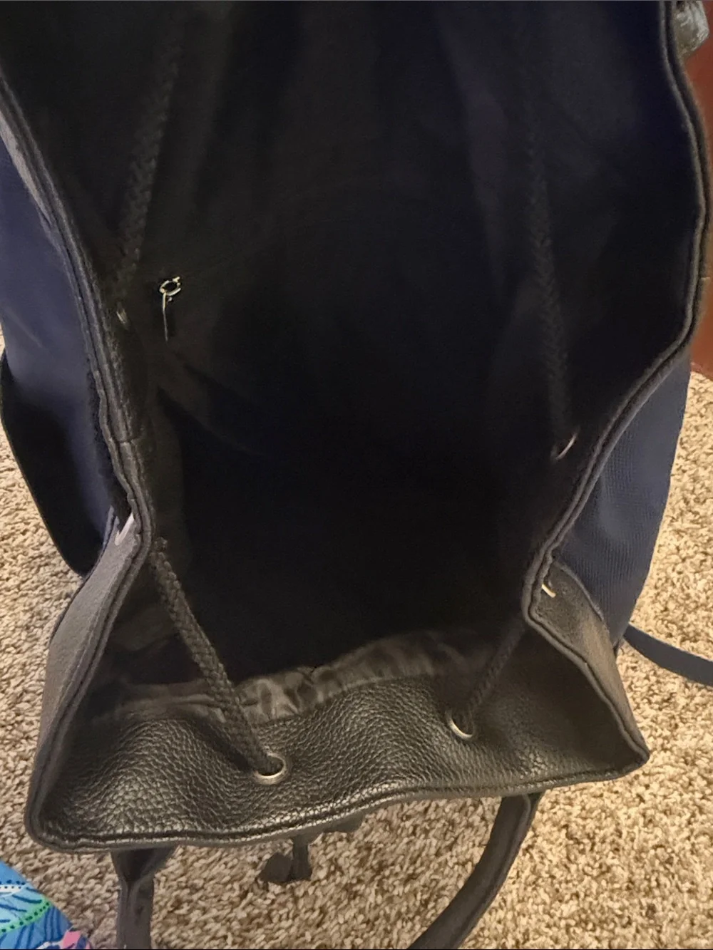 VERSACE Parfums Navy Blue and Black Men's Drawstring Backpack. Used condition.