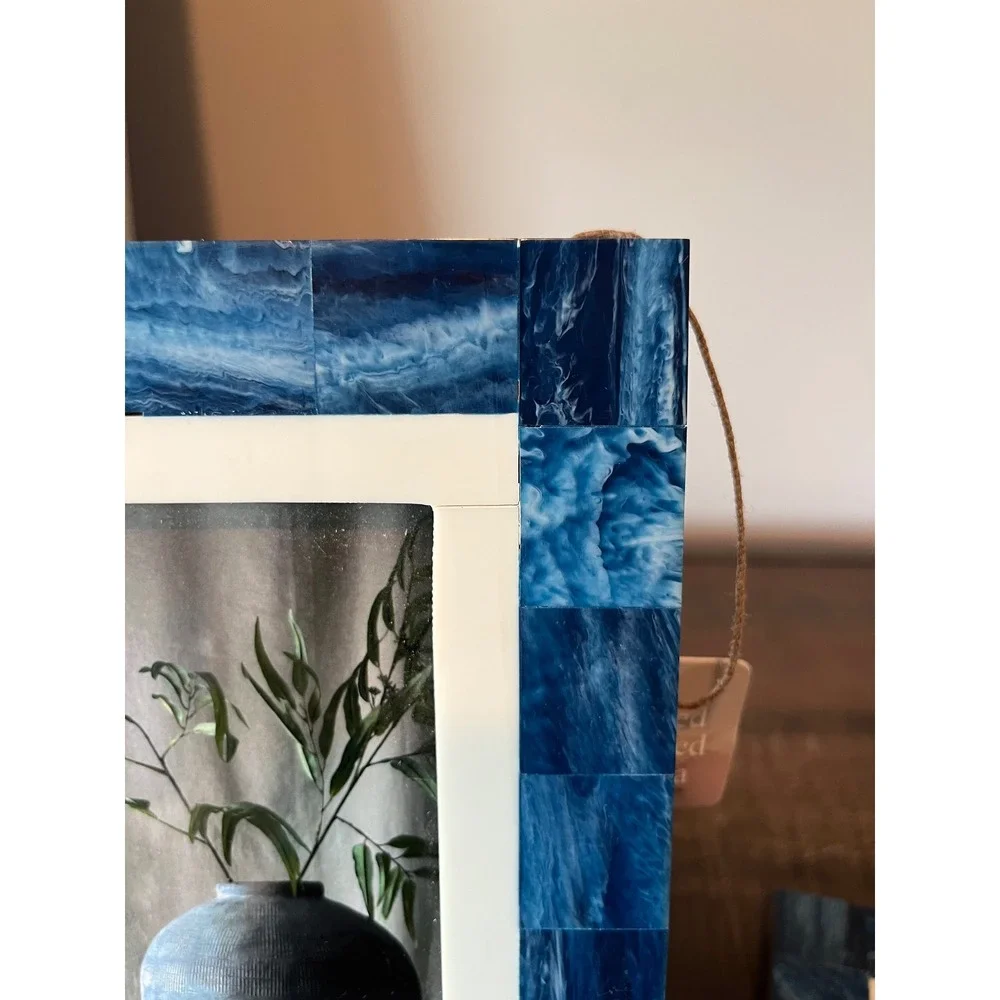 Set of 2 Blue Bone and Resin Mosaic Picture Frames 4x6 5x7 Handcrafted India