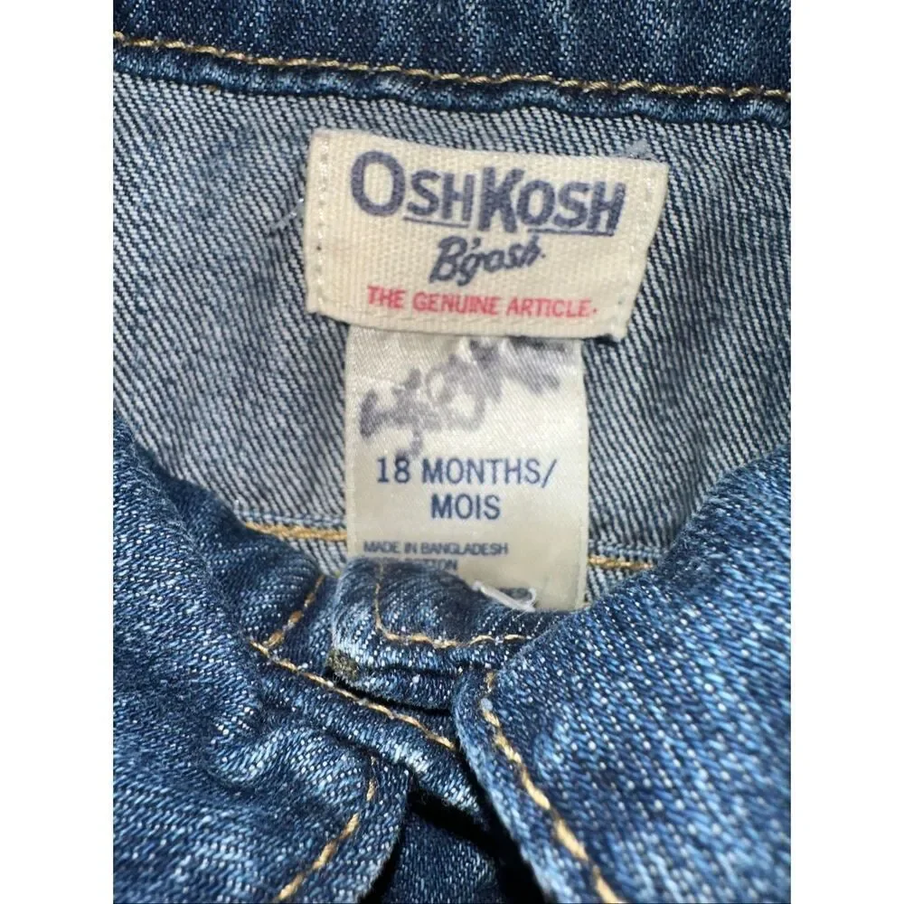 Oshkosh Girls Toddler Blue Jean Jacket 18 months Snaps trucker Long Sleeves Exce