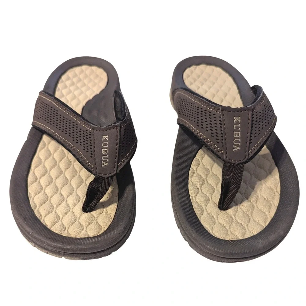 KUBUA Mens Beach Flip Flops Water Thong Sandals Outdoor Brown Tan EU 45 ~US 11