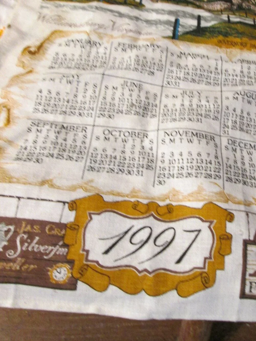 Vtg Unused Williamsburg Va Calendar linen tea towel Gov Mansion R Batchelder