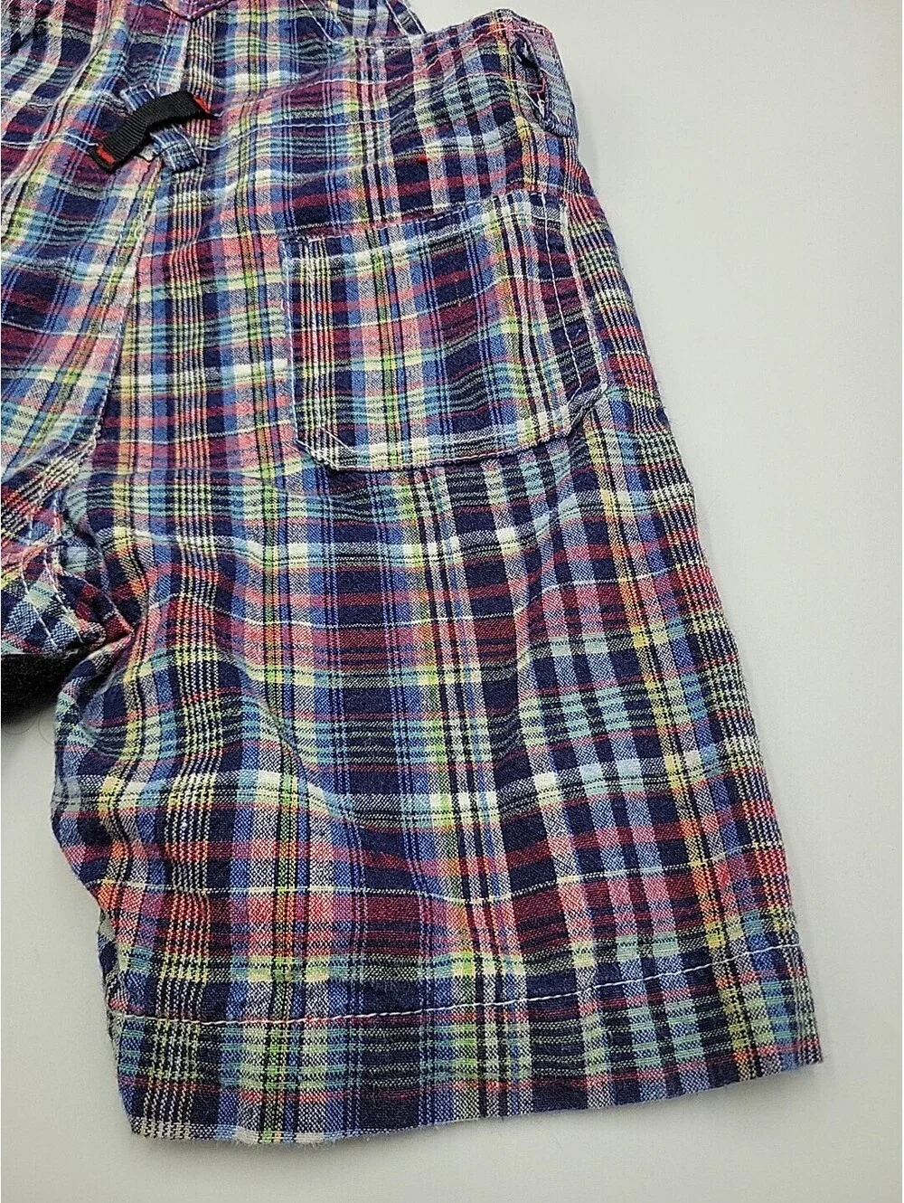 OshKosh B'Gosh Boys Size 24 Months Shortalls Blue, Red, White Plaid VTG