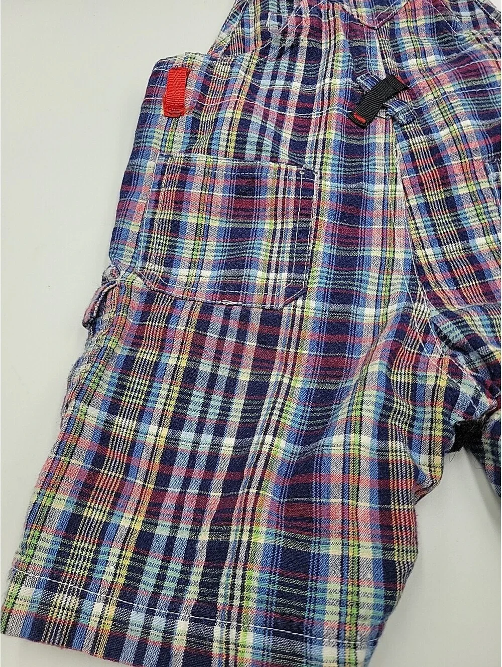 OshKosh B'Gosh Boys Size 24 Months Shortalls Blue, Red, White Plaid VTG