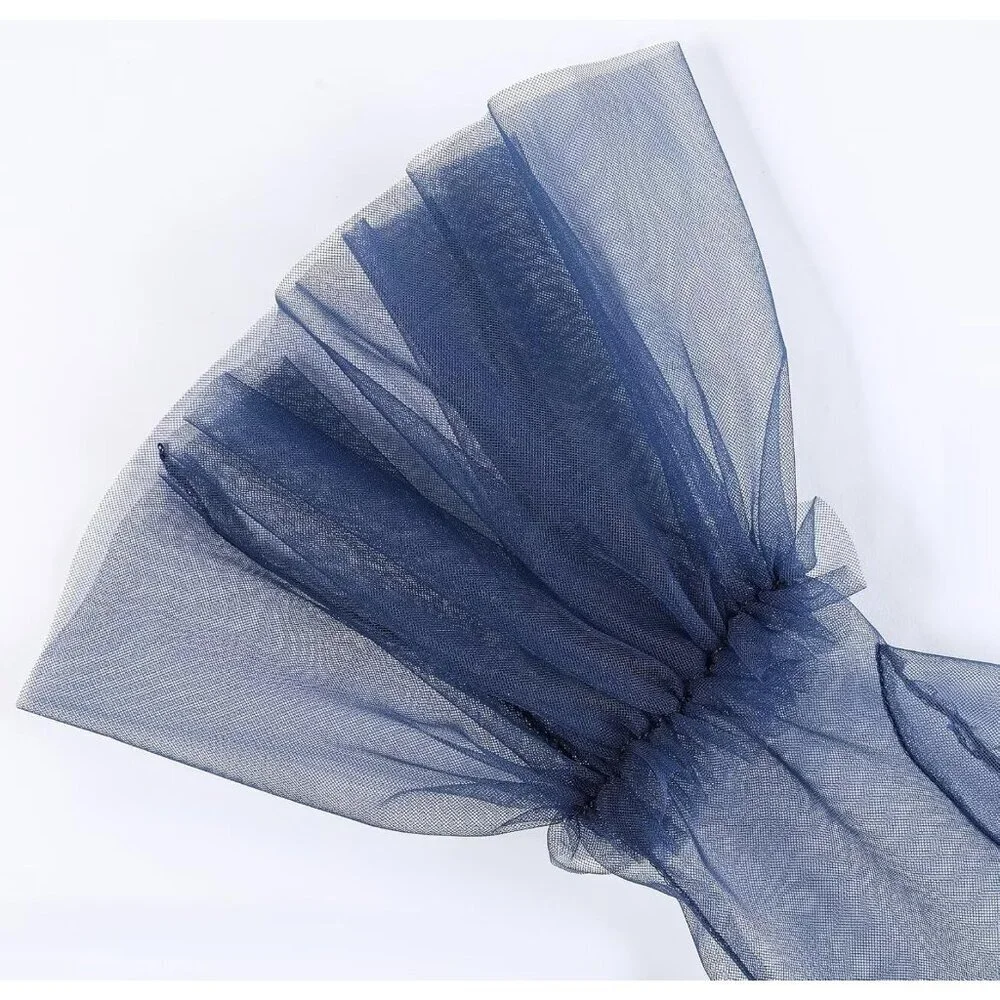 Women's Puffy Ruffle Navy Tulle Sheer Mesh Party Prom One Size Short Gloves