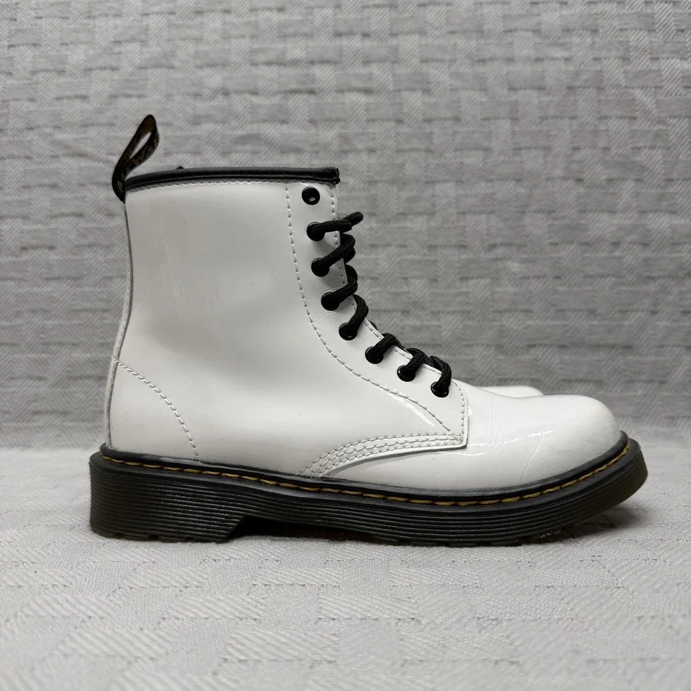 Dr. Martens Boots Youth Size 10 White Patent‎ Leather Side Zip Combat Ankle