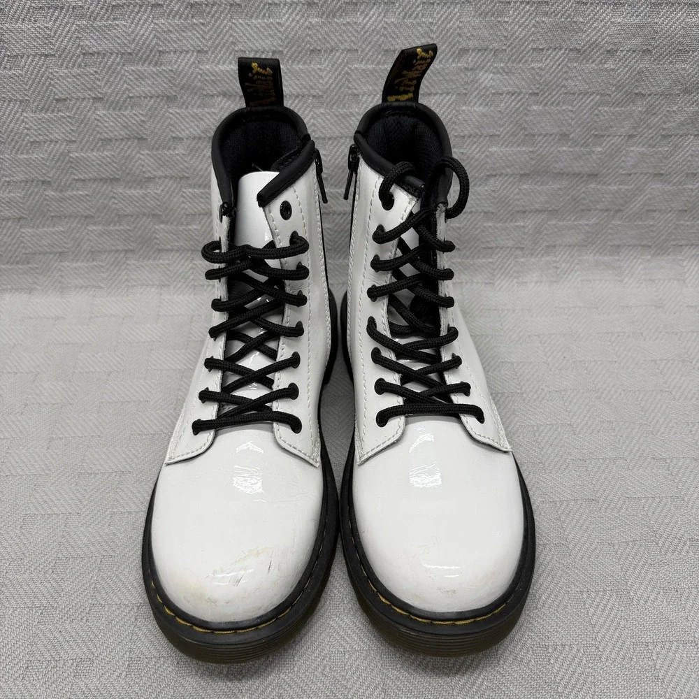 Dr. Martens Boots Youth Size 10 White Patent‎ Leather Side Zip Combat Ankle