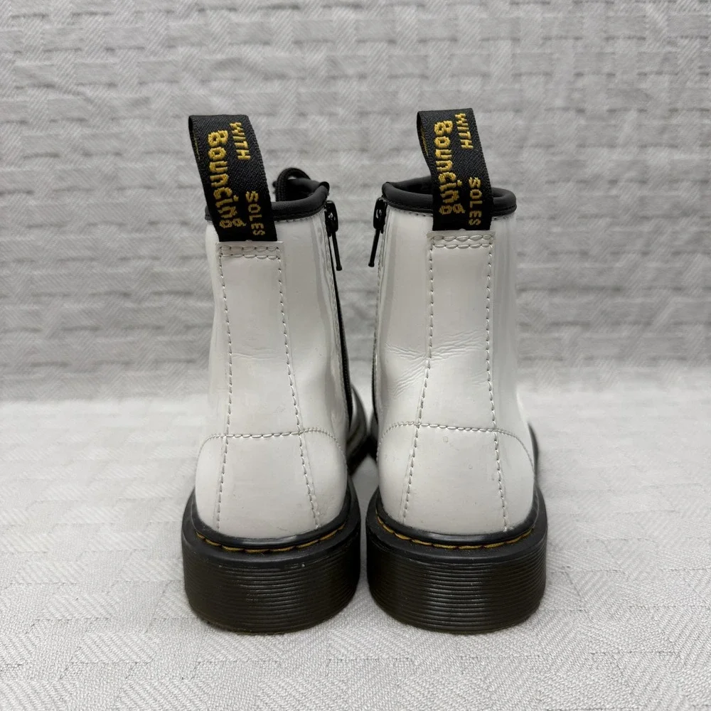 Dr. Martens Boots Youth Size 10 White Patent‎ Leather Side Zip Combat Ankle