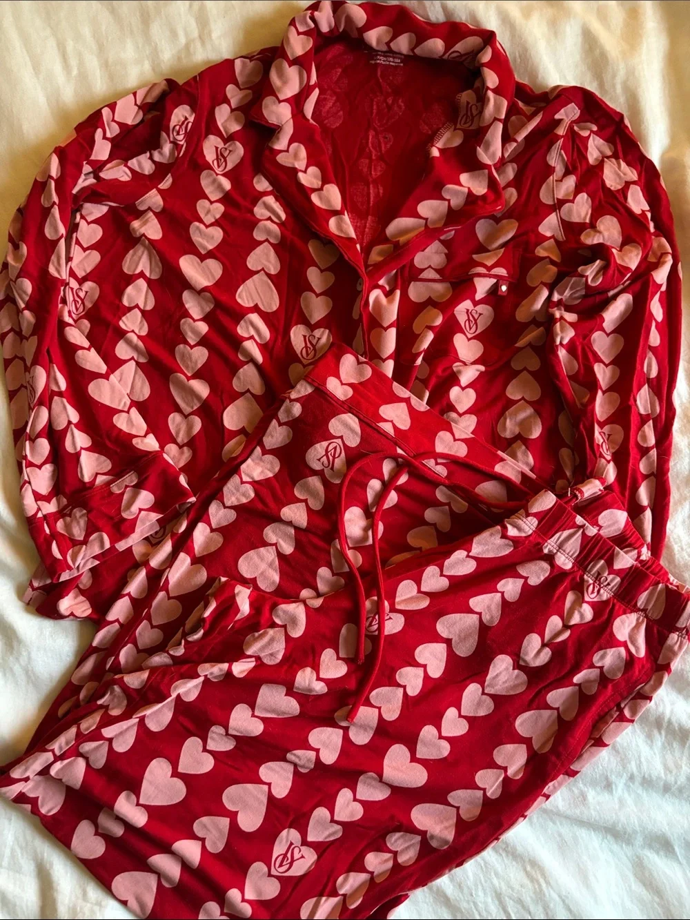 Victoria Secrete Heart Patterned Matching Pajama Set, Size Small