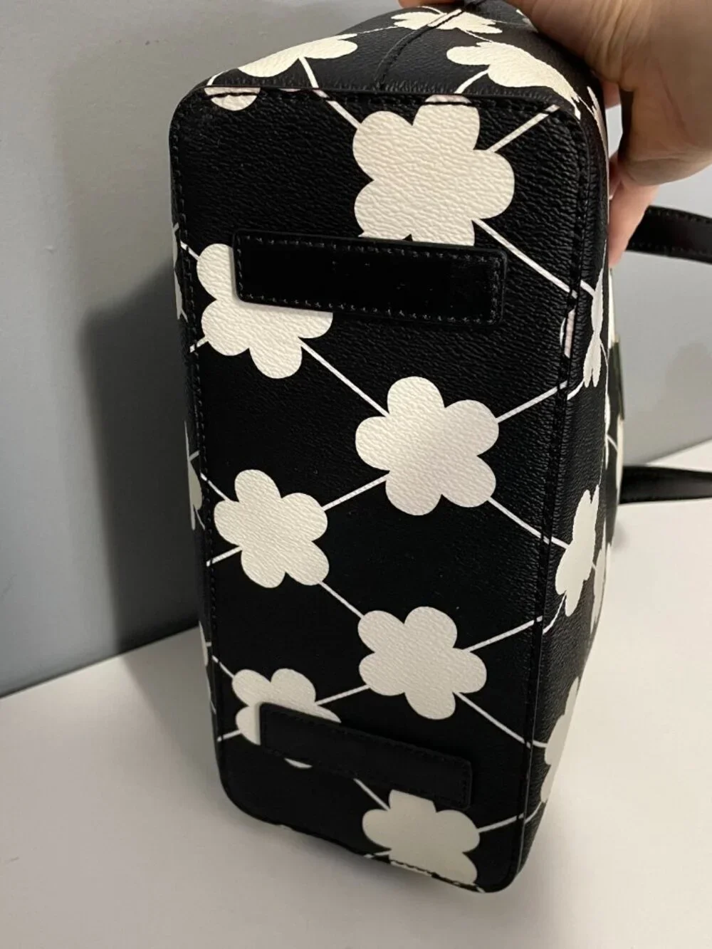 New Kate Spade Juno Floral Grant St Vinyl Mini Tote Black White $298