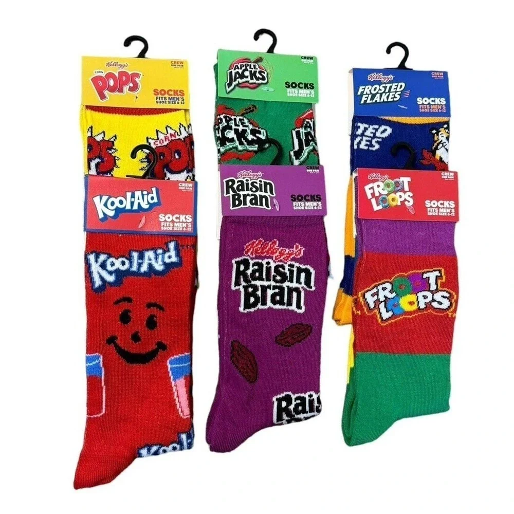 Odd Sox Novelty Crazy Socks Kelloggs Cereal Breakfast Kool-Aid Mens Sz 6-12 Crew