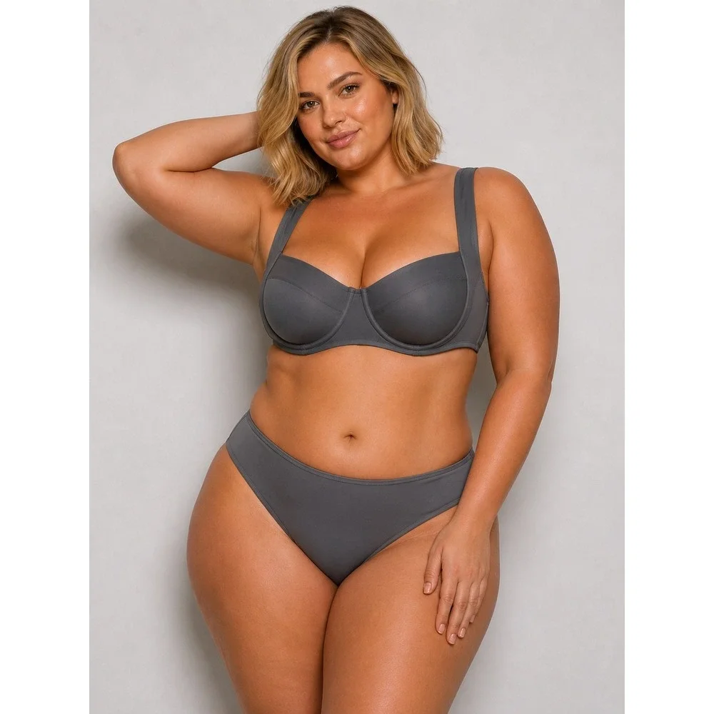 SKIMS Shaping Swim Underwire Bikini Top +‎ Dipped Bikini Bottom Gunmetal 4X