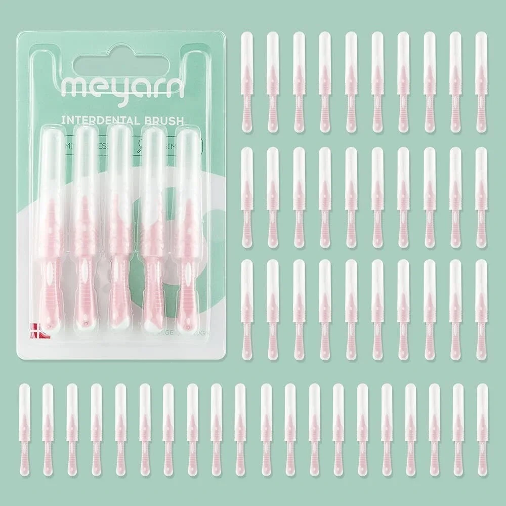 meyarn Interdental Brush‎ for Braces Toothpick 50Count 0.8MM Pink