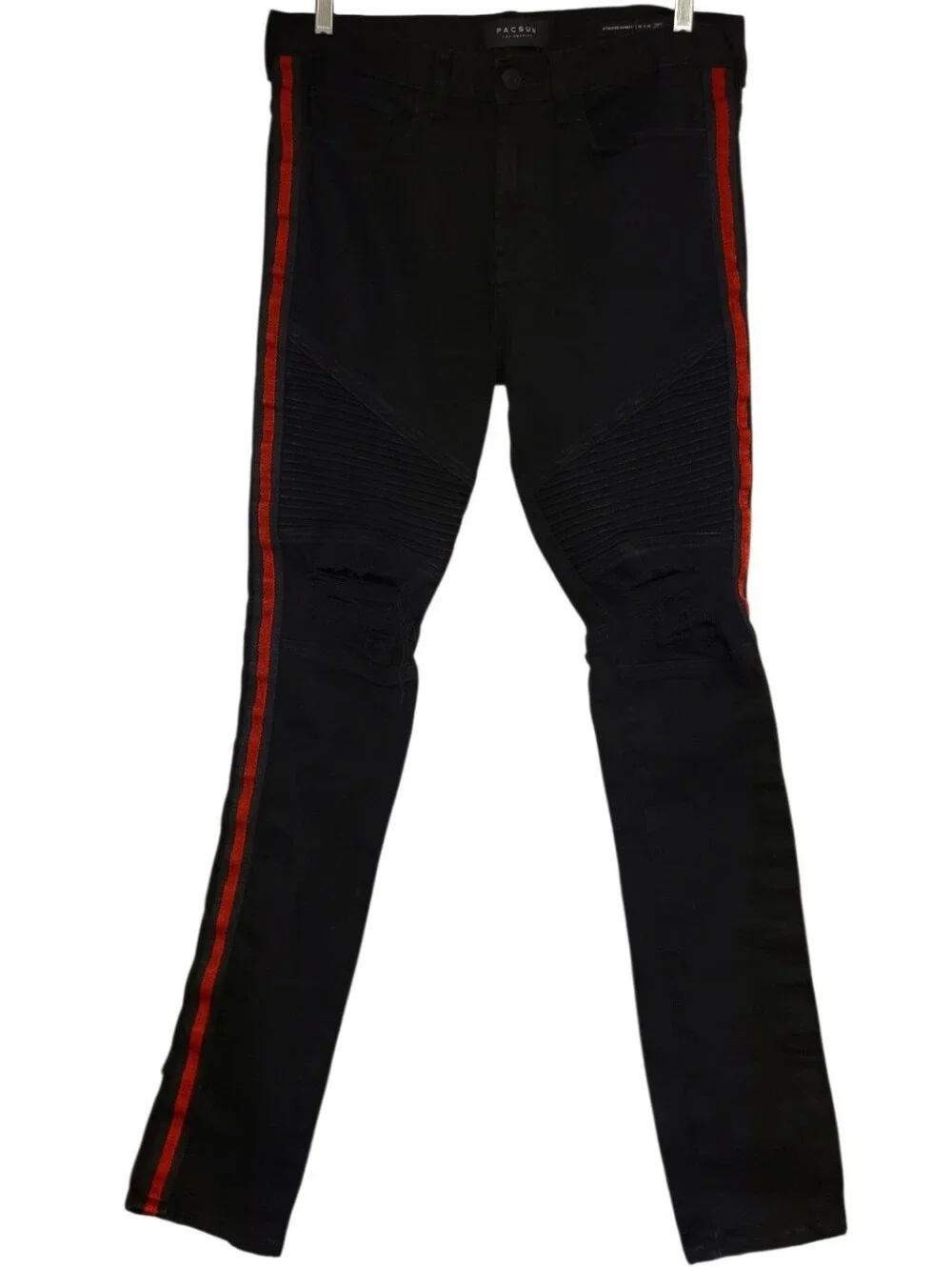 PacSun Stacked Skinny Jeans Black & Red Biker Comfort Stretch (Measures 34x34)