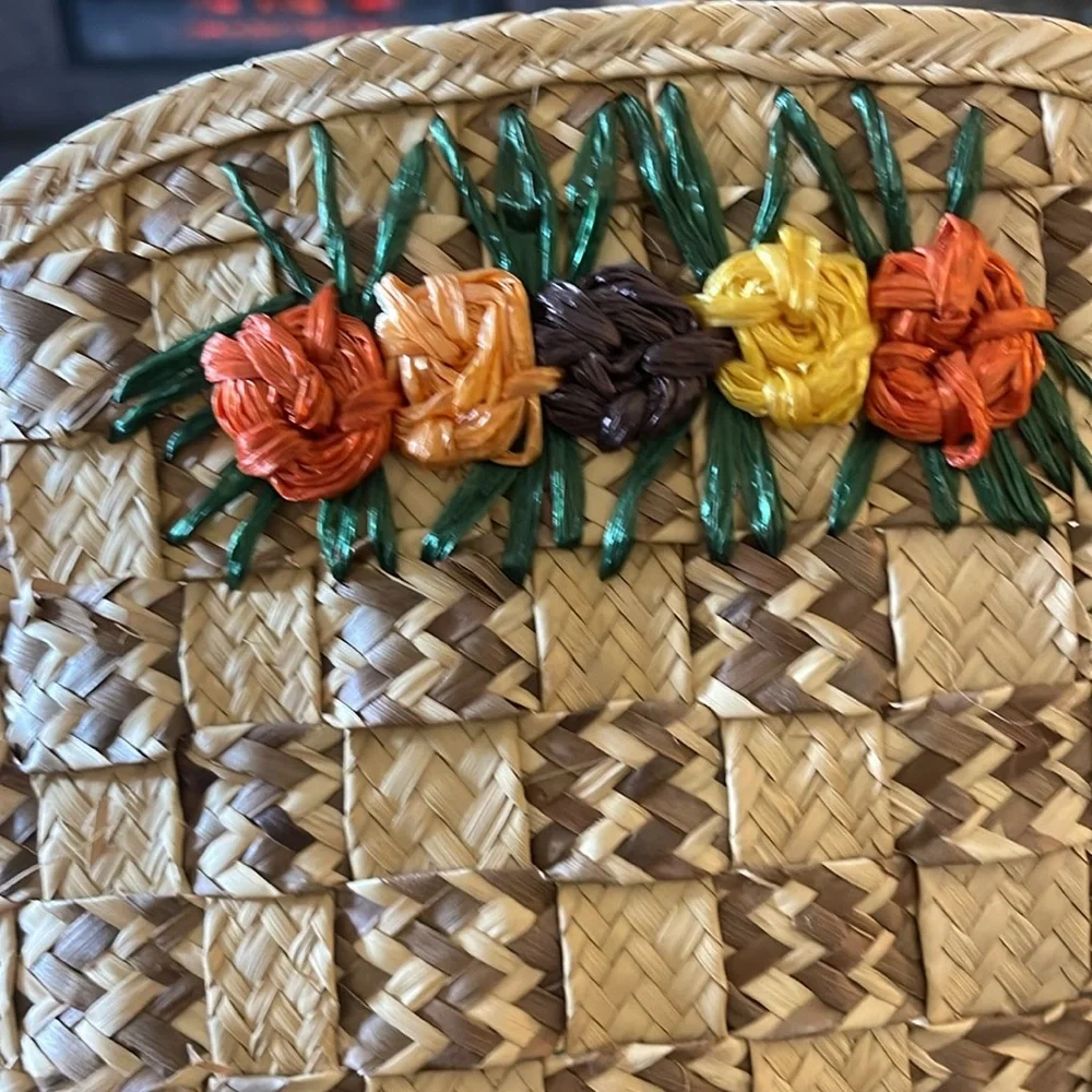 4 Large Rattan Wicker oval placemats‎ floral flower boho flowers table mats