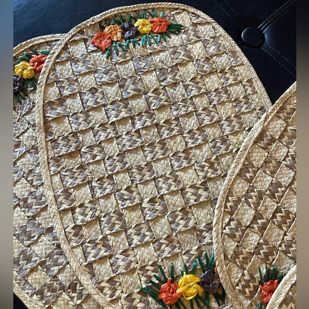 4 Large Rattan Wicker oval placemats‎ floral flower boho flowers table mats