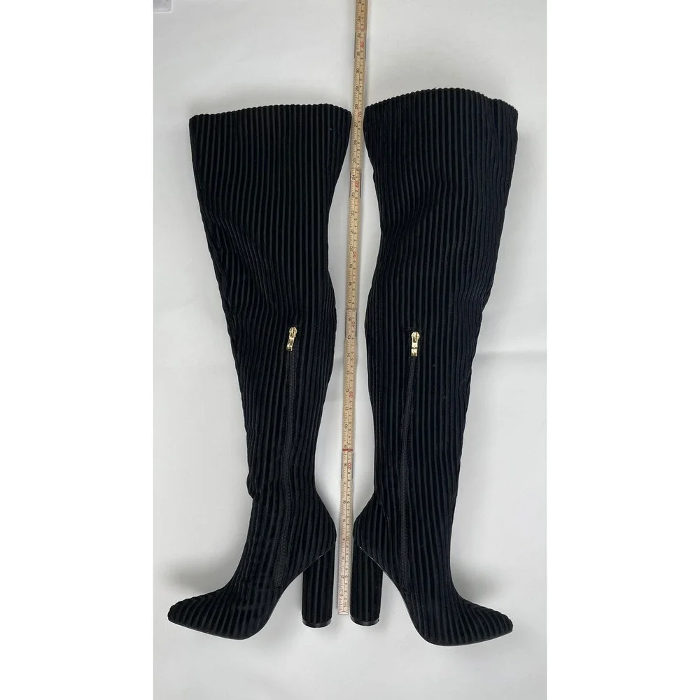 Sergio Todzi JR-022 Black Ribbed Over The Knee Block Heel Gothic Boots Womens 37