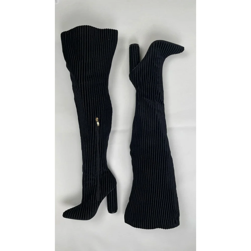 Sergio Todzi JR-022 Black Ribbed Over The Knee Block Heel Gothic Boots Womens 37