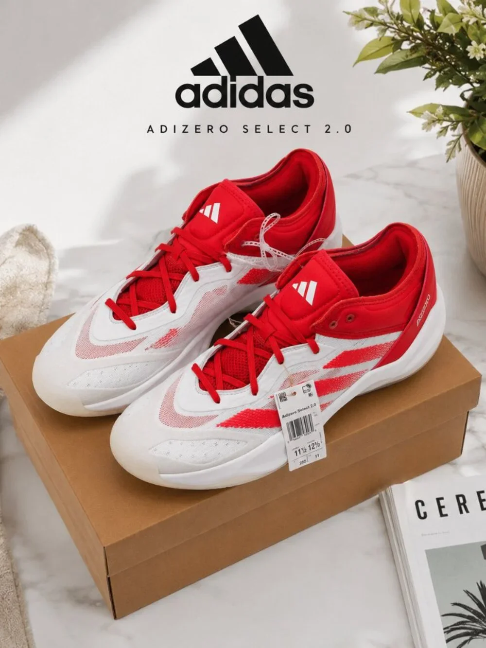 Adidas Adizero Select 2.0 Mens Basketball Shoes Red White IG6685 Size 11.5 NEW