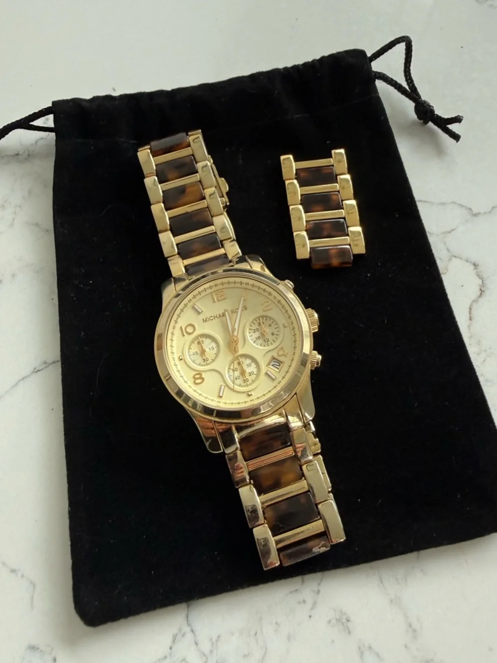 Michael Kors Gold and Tortoiseshell Link Chronograph Watch
