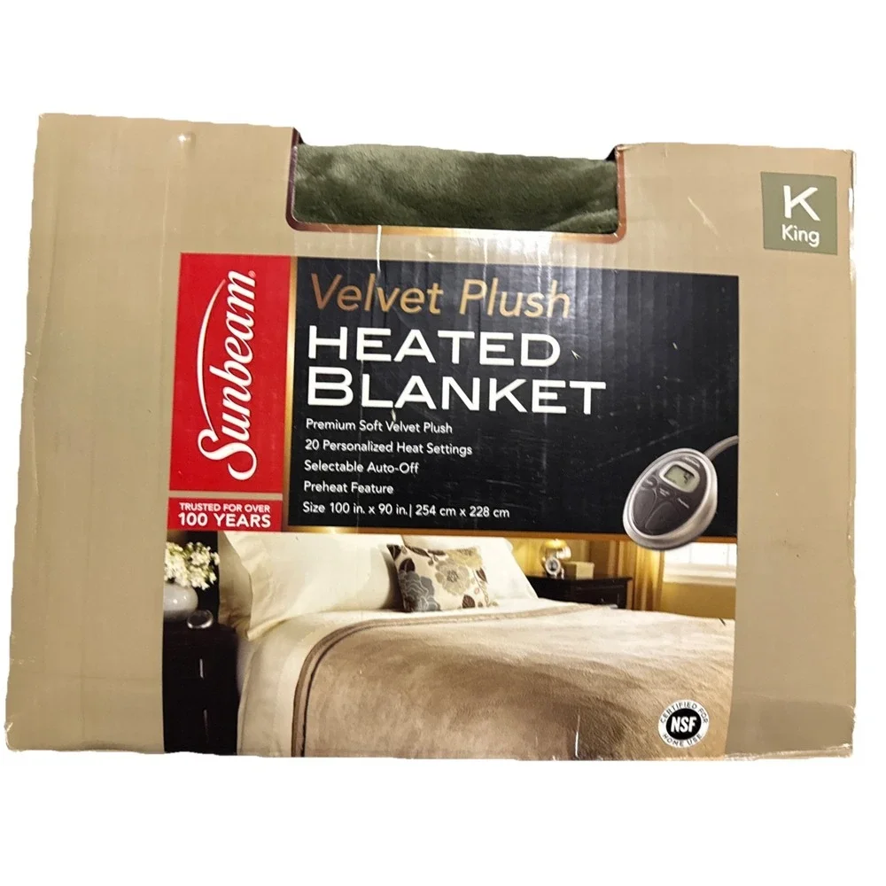 NEW Sunbeam 20 Settings Heated Velvet‎ Plush Blanket King Size 100
