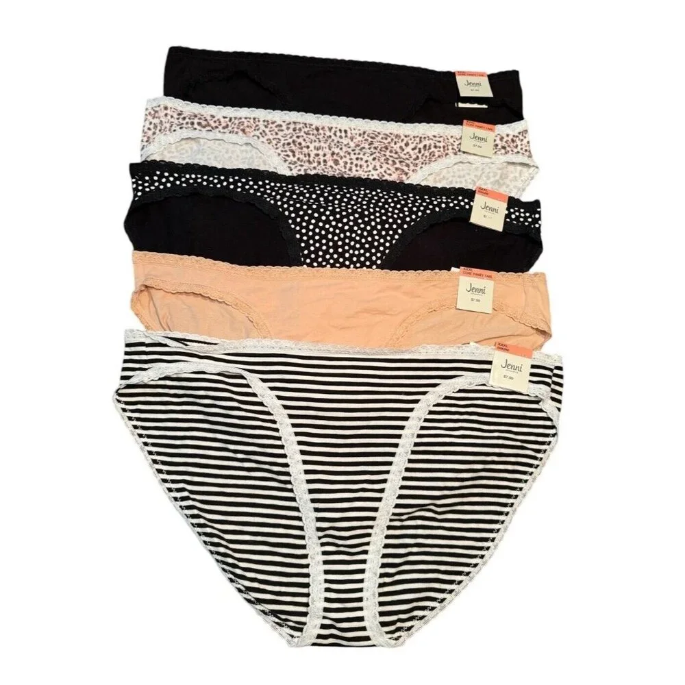 Lot of‎ 5 Jenni Women's Sz 3XL Lace Trim Cotton Bikini Panties Underwear