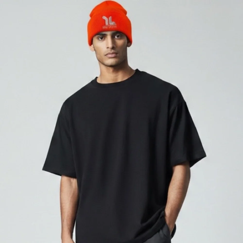 BLACK‎ SWAMP - NEON ORANGE BEANIE HAT CAP - WHITE EMBROIDERY PRINT - B10