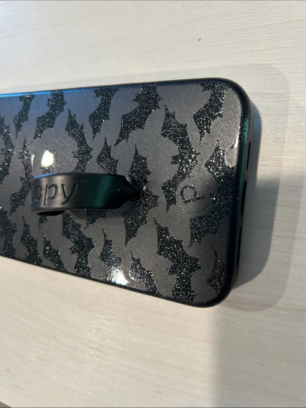 Loopy Case Black Glitter Bat Pattern Phone Case with Loop Grip