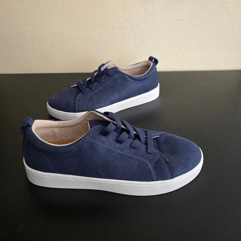 Revitalign Womens Navy Blue Suede Shimmer Orthotic Lace Up Sneakers Low Top 10D
